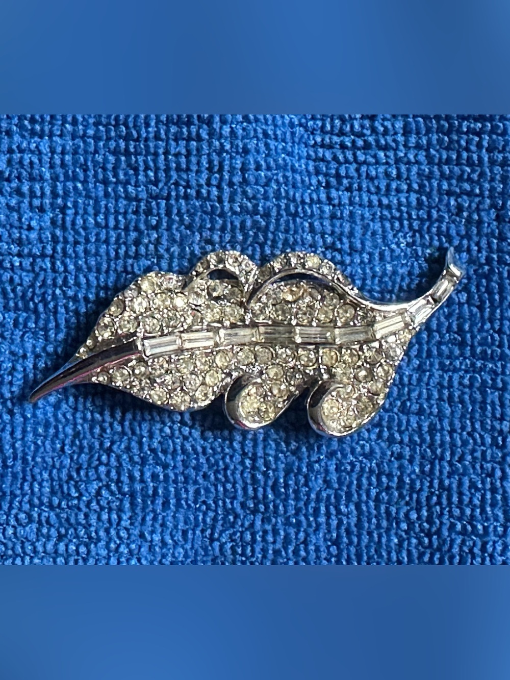 Mid-Century Botanical Leaf Design Baguette and Round Rhinestones